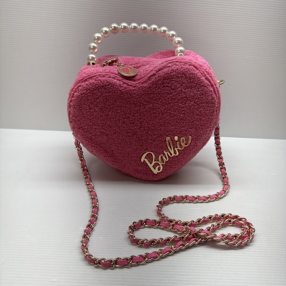 Barbie Handbags - Barbie Our Universe Heart Figural Pink Sherpa Crossbody‎ Bag